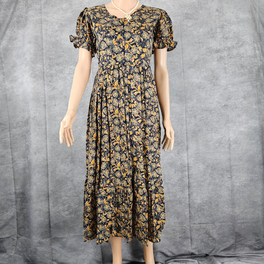 Star Command Blue- Beige Ajrakh Frock