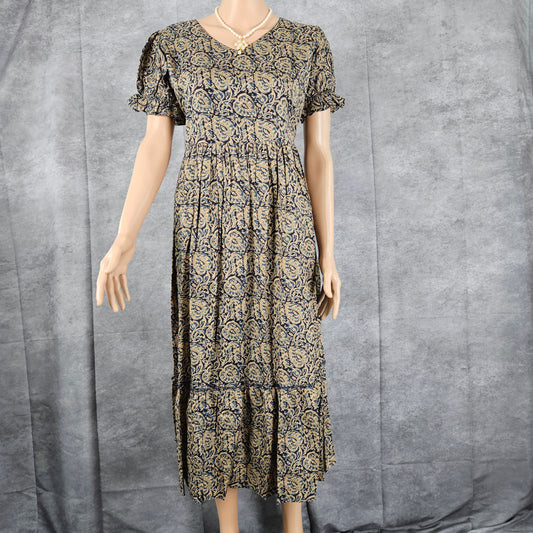 Trypan Blue - Beige Ajrakh Frock