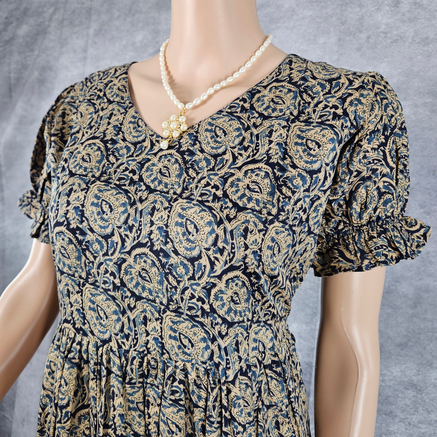 Trypan Blue - Beige Ajrakh Frock