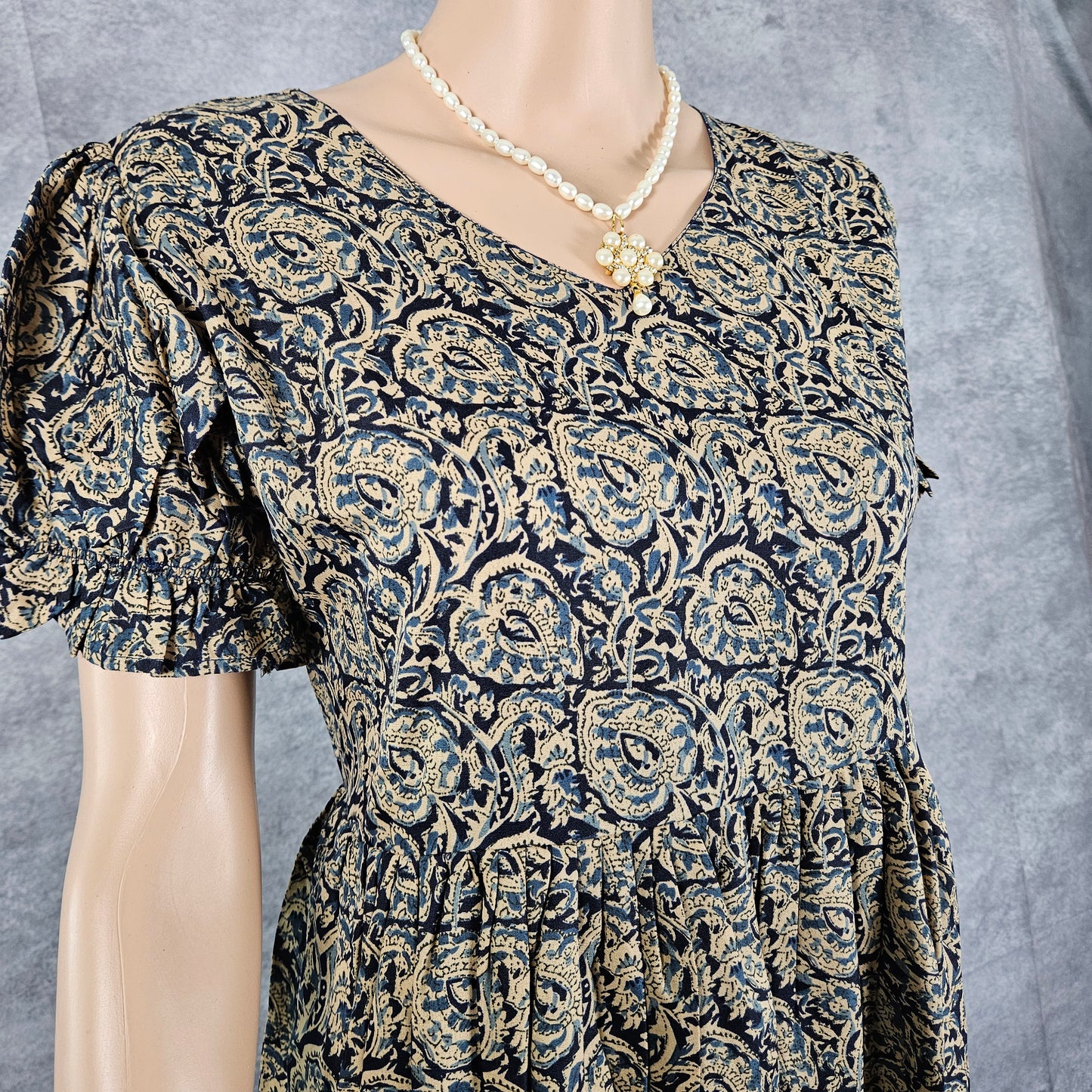 Trypan Blue - Beige Ajrakh Frock