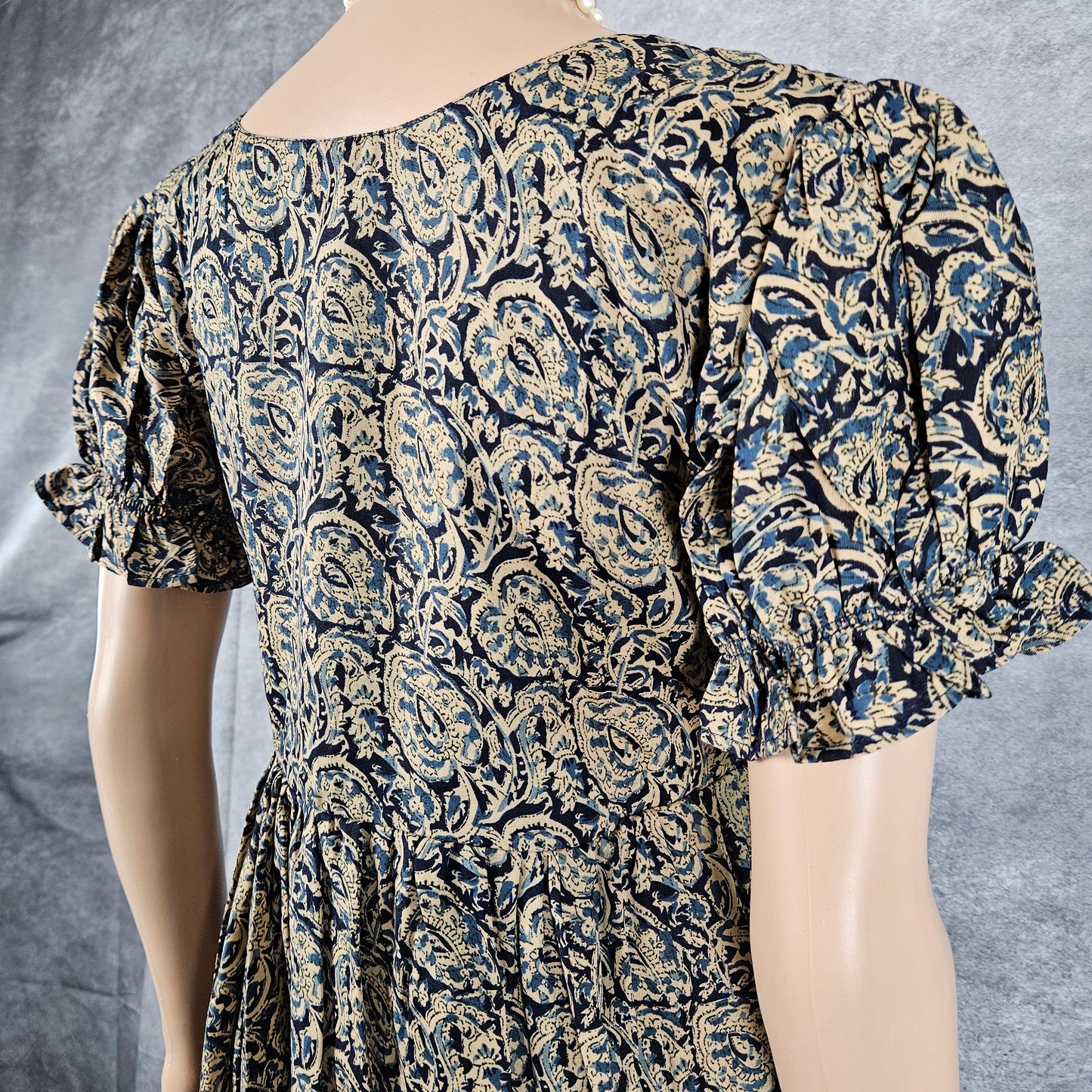 Trypan Blue - Beige Ajrakh Frock