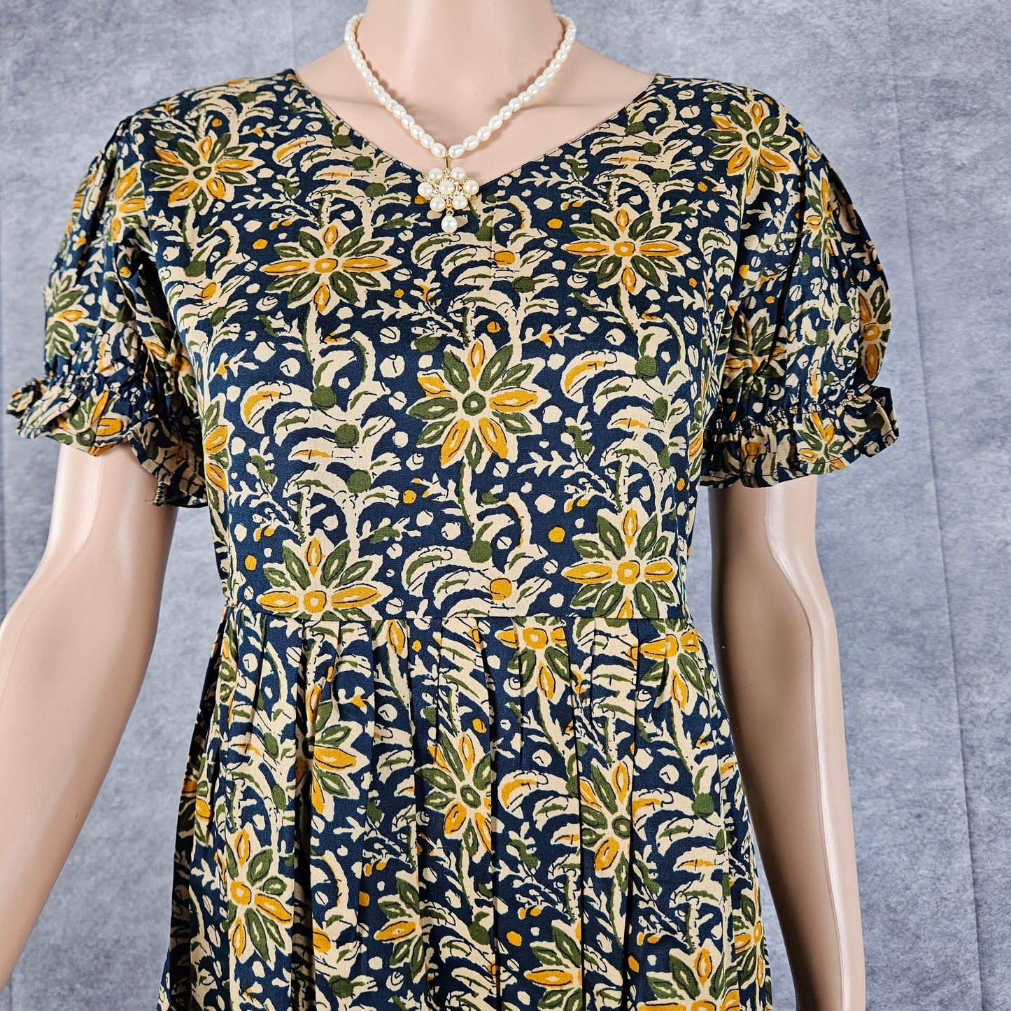 Vivid Blue - Yellow Ajrakh Frock