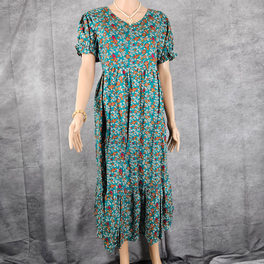 Metallic Blue - Teal Ajrakh Frock