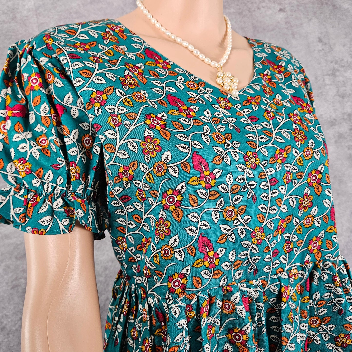 Metallic Blue - Teal Ajrakh Frock