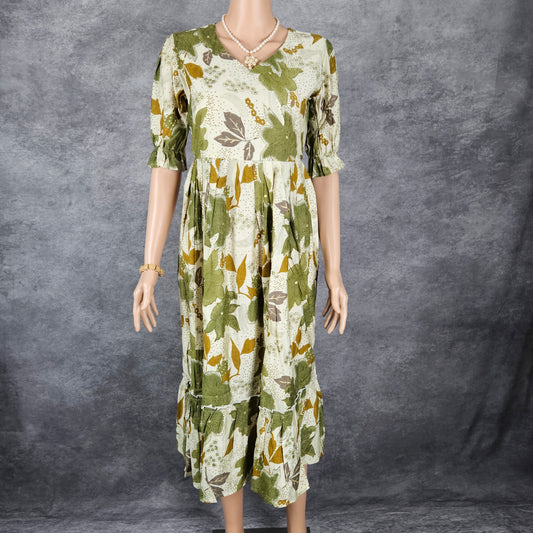 Cream Vertican / Green Floral Frock
