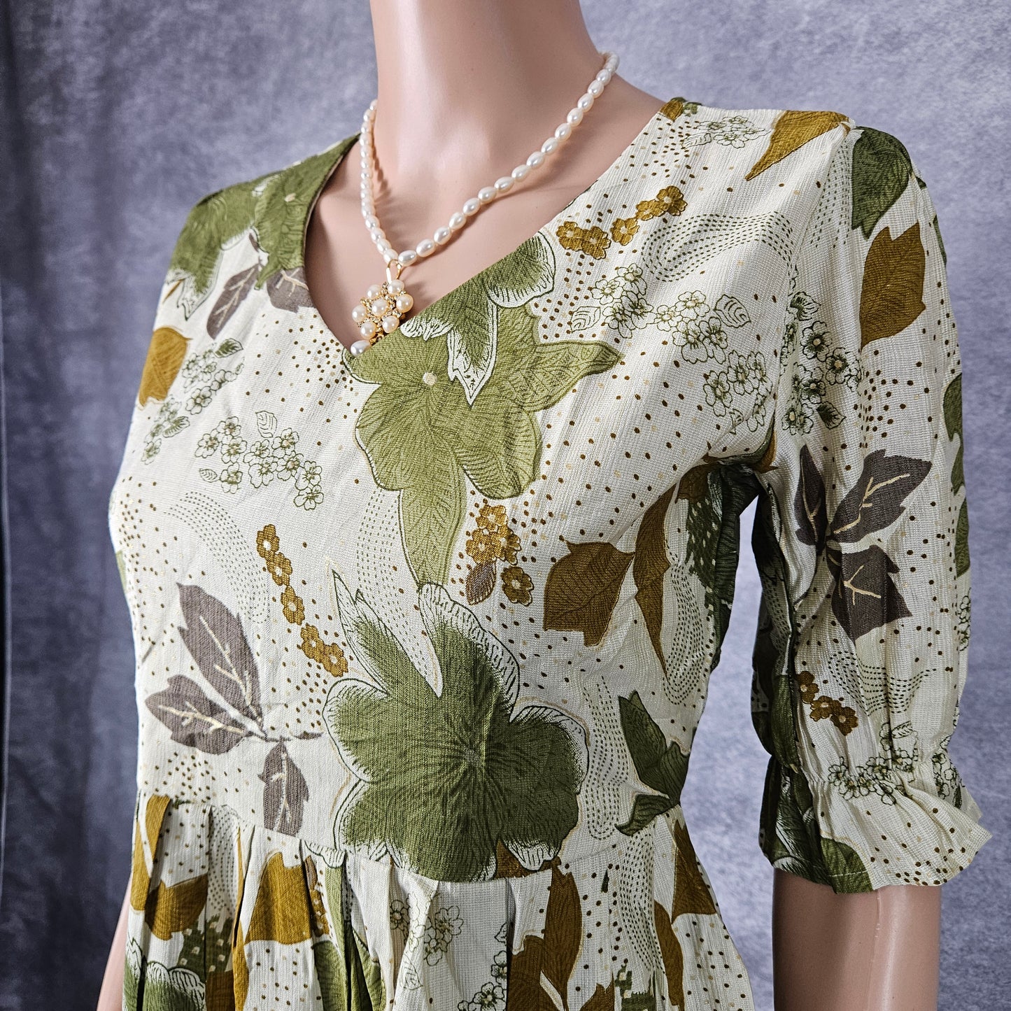 Cream Vertican / Green Floral Frock