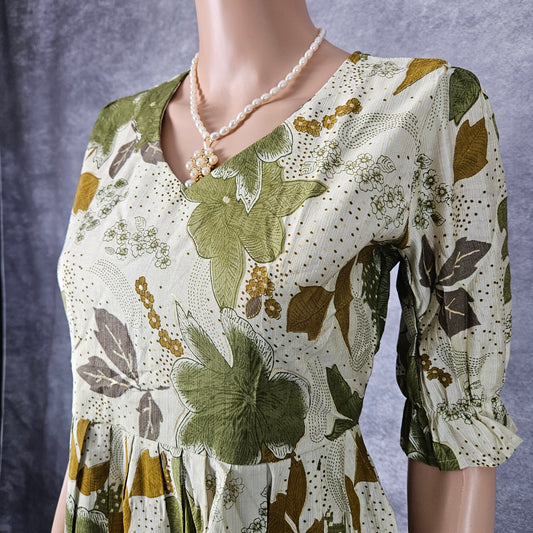 Cream Vertican / Green Floral Frock
