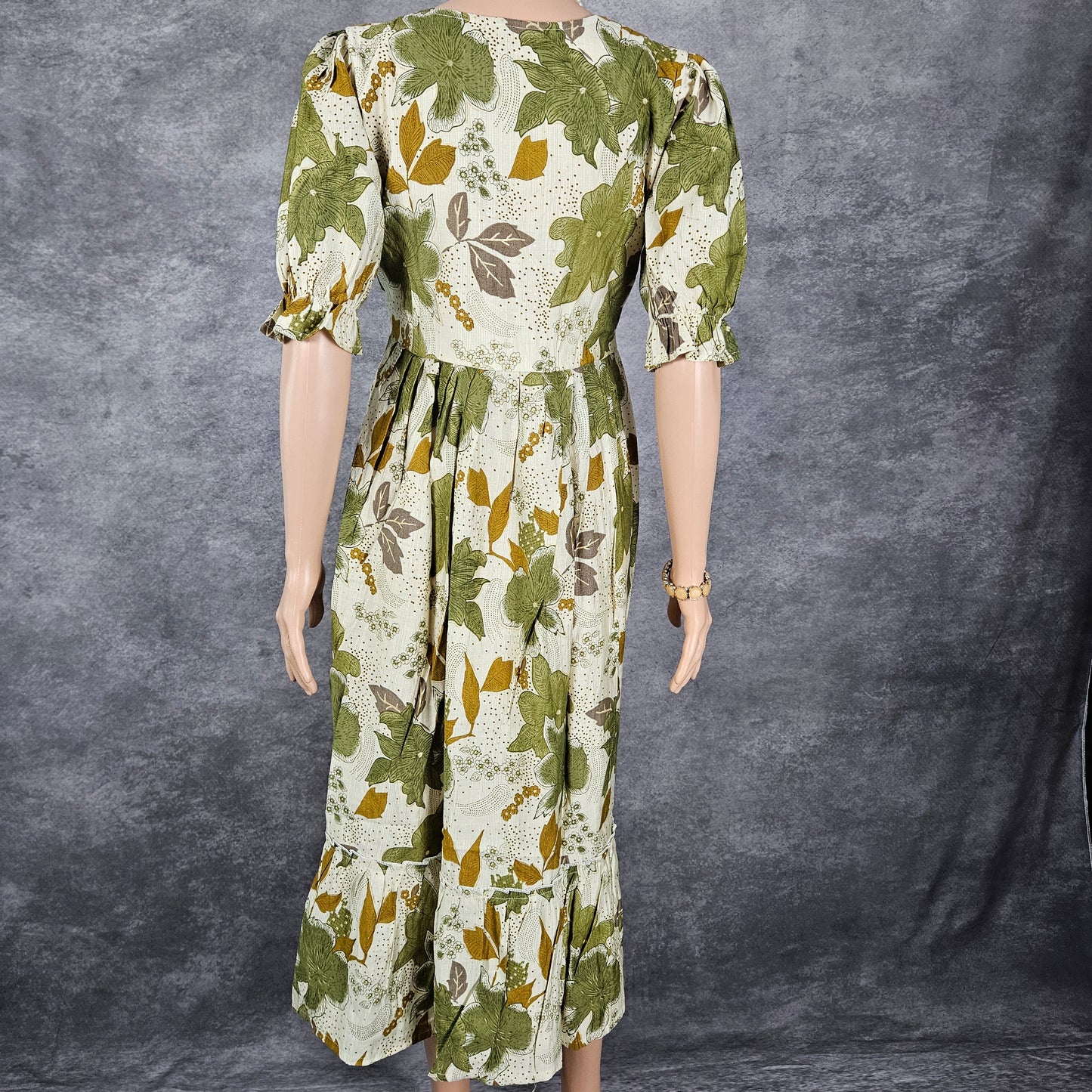 Cream Vertican / Green Floral Frock