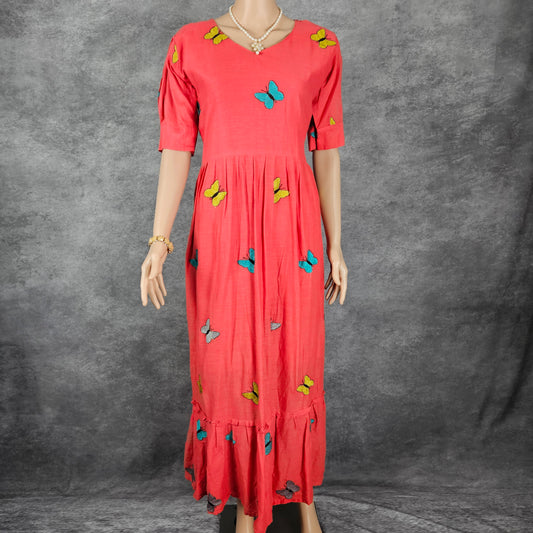 Peach Cotton Swallowtail Butterfly Frock