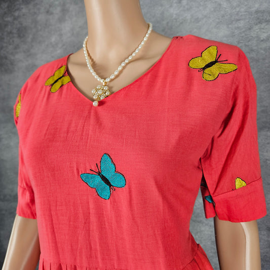 Peach Cotton Swallowtail Butterfly Frock