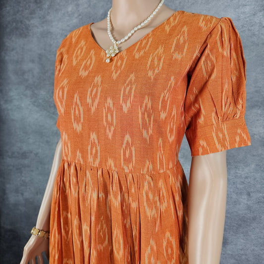 Sandstone Orange Ikkat Frock