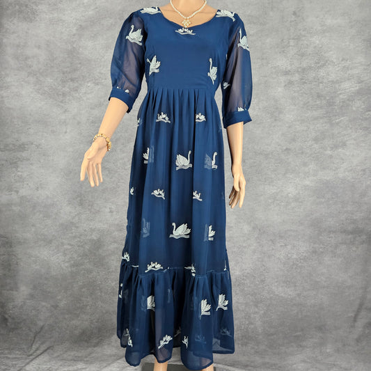 Navy Blue Swan Georgette Frock