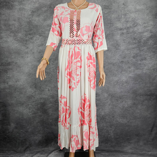 Flamingo White Long Frock