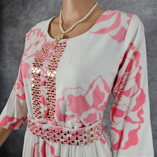 Flamingo White Long Frock