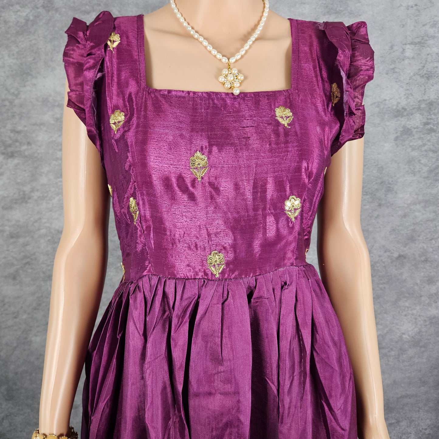 Orchid Purple Chinnon Shortsleeve Long Frock