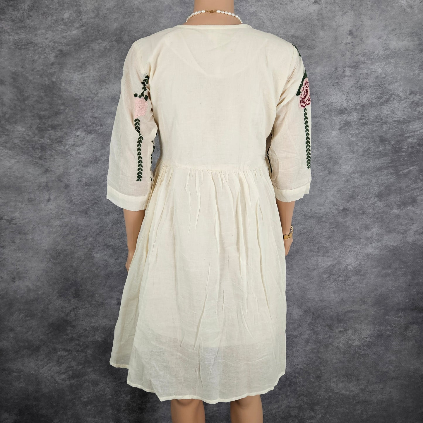 White Dove Green Embroidery Frock
