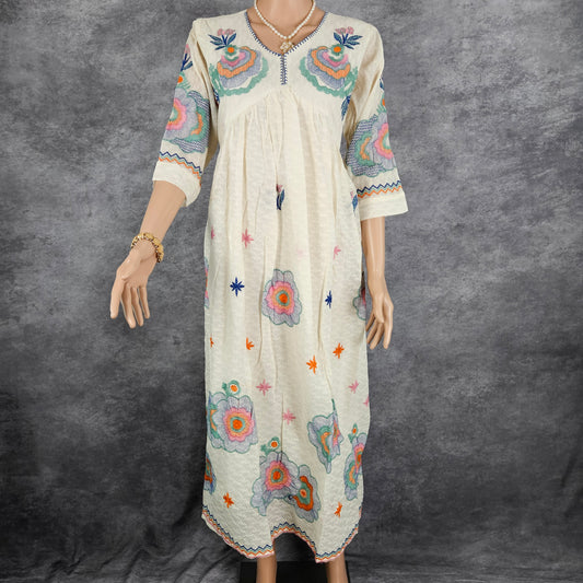 Frost White Embroidery Long Frock