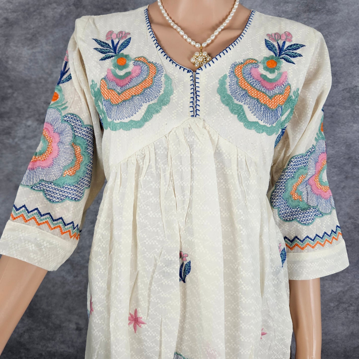 Frost White Embroidery Long Frock