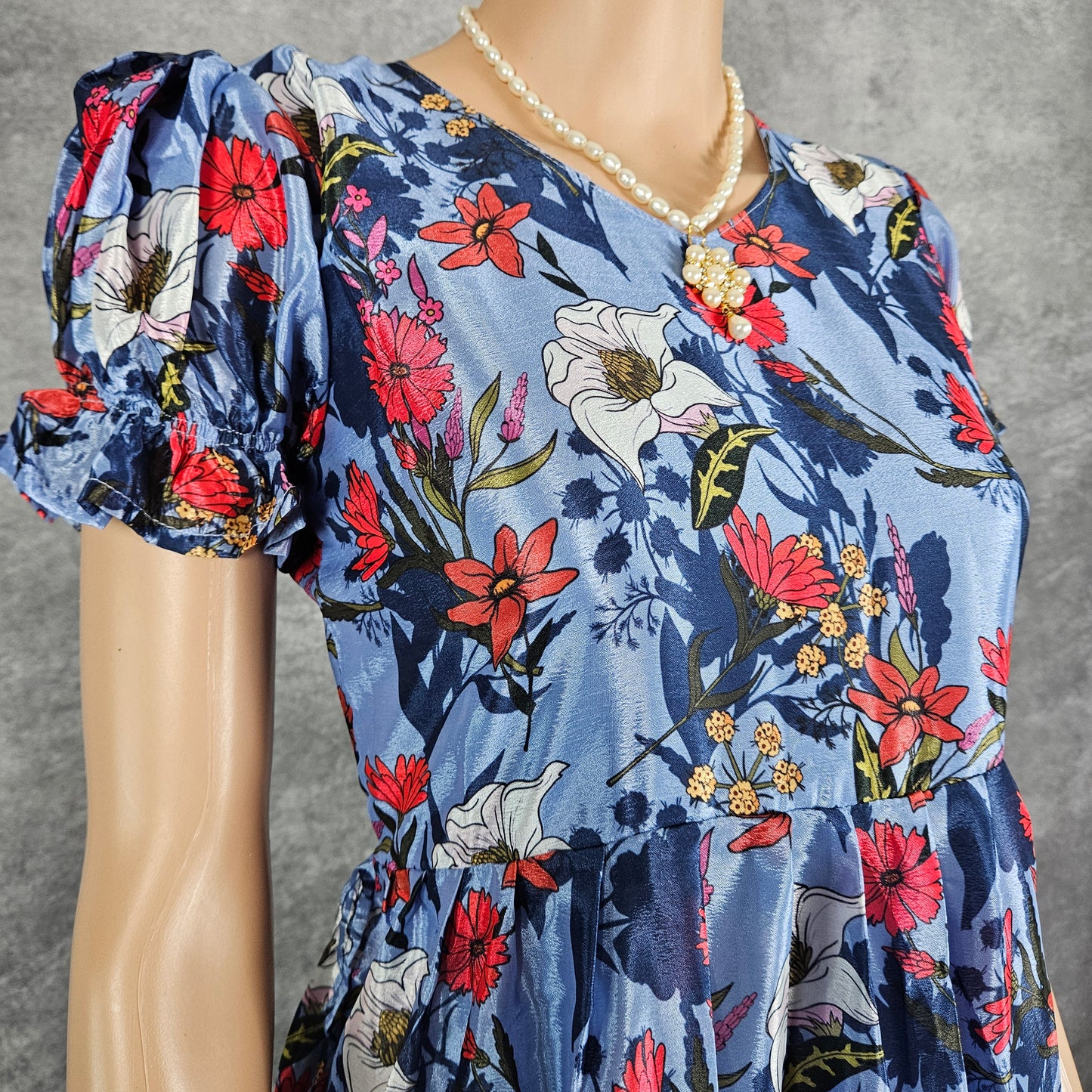 Pulse Blue Satin Floral Frock