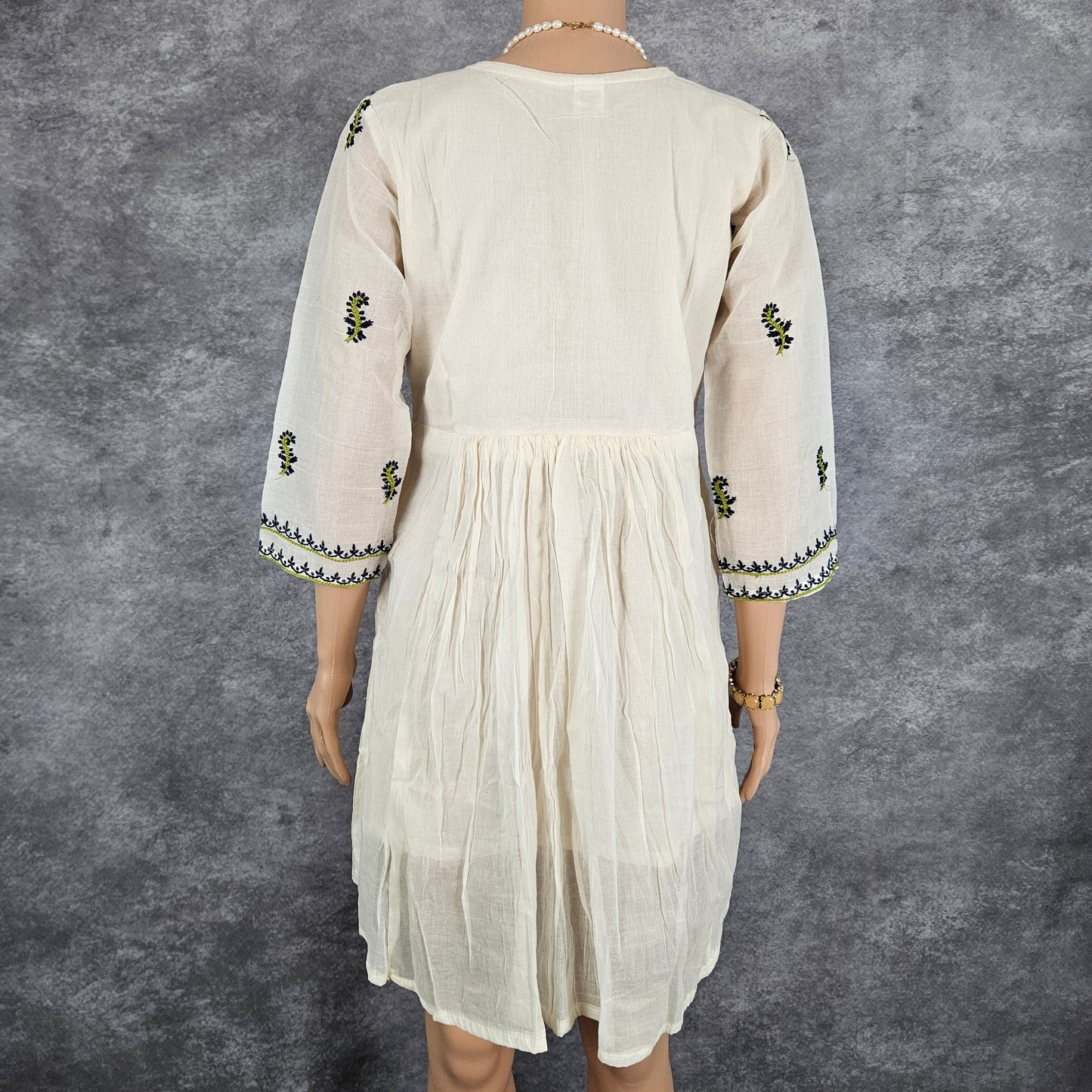Dagger White Green Embroidery Frock