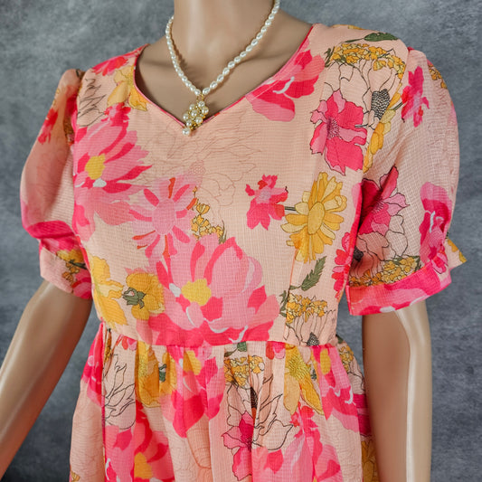 Peach Floral Kota Frock