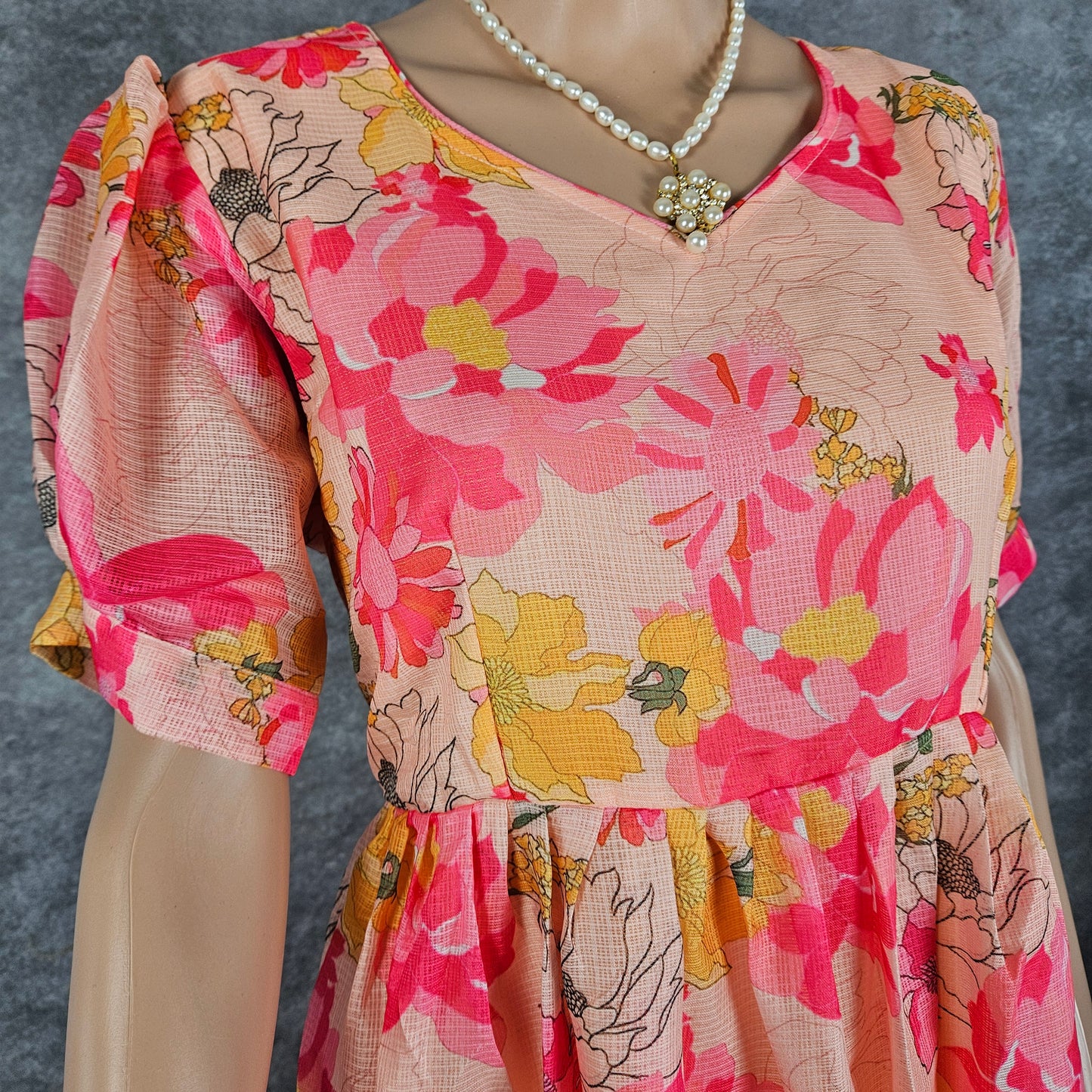 Peach Floral Kota Frock