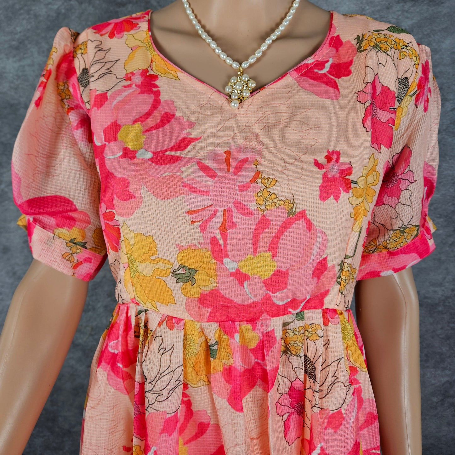 Peach Floral Kota Frock