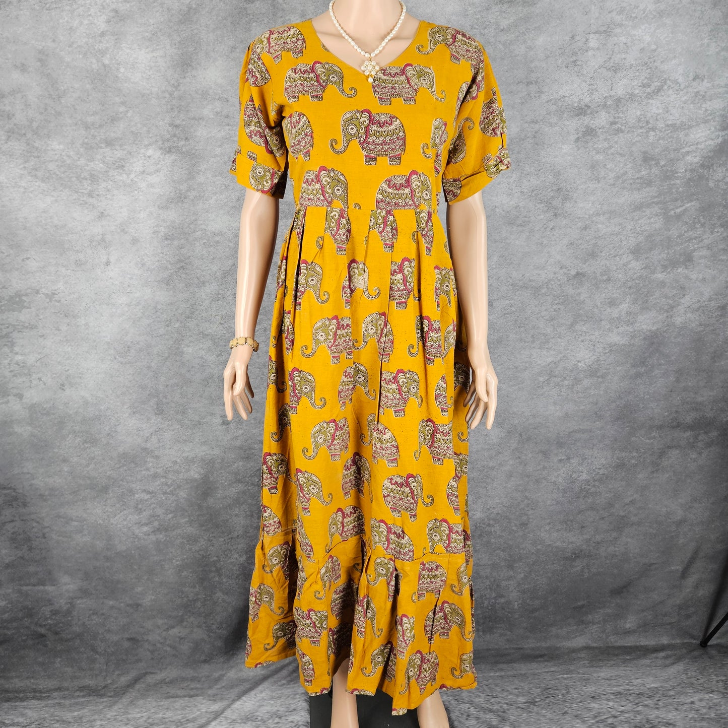 Mustard Yellow Elephant Kalamkari Frock