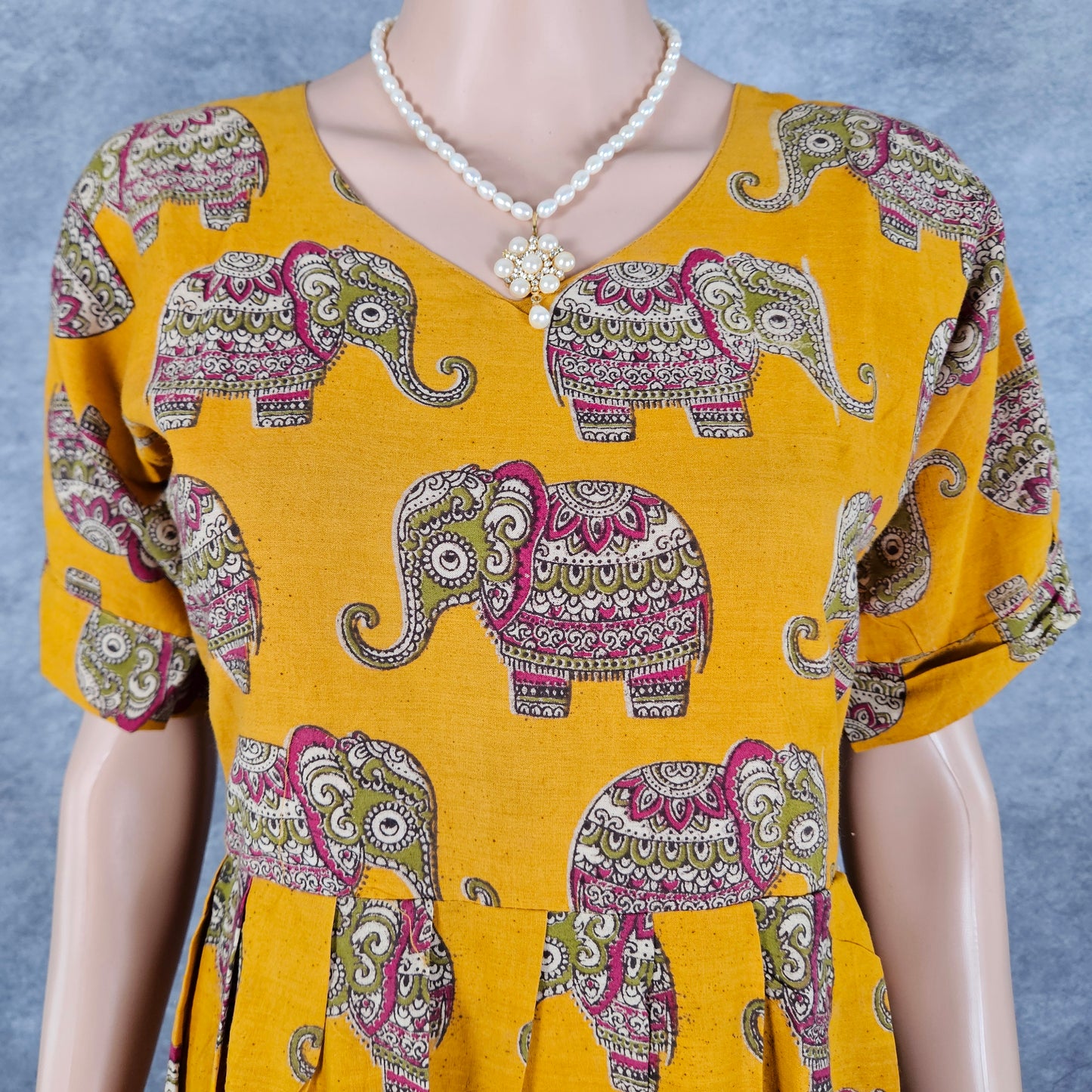 Mustard Yellow Elephant Kalamkari Frock