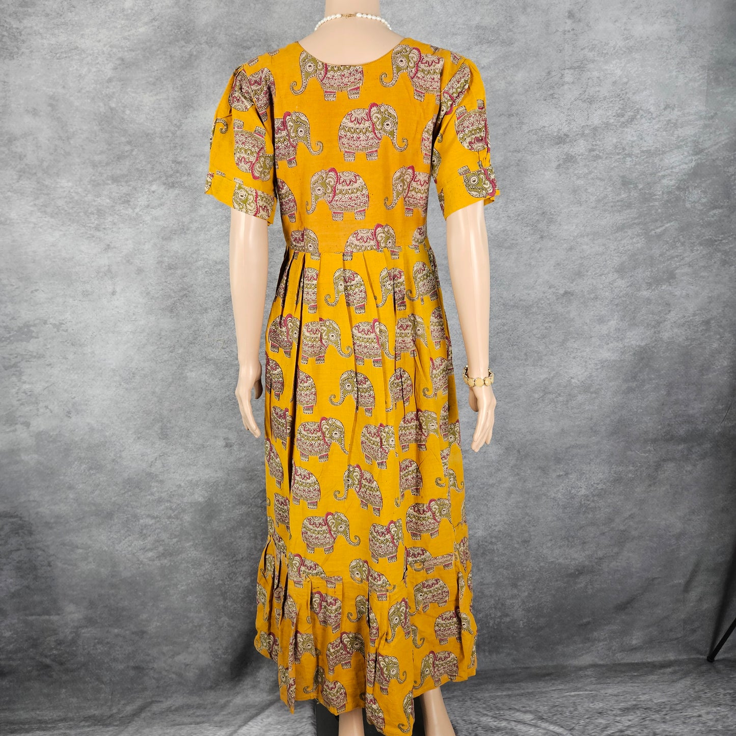 Mustard Yellow Elephant Kalamkari Frock