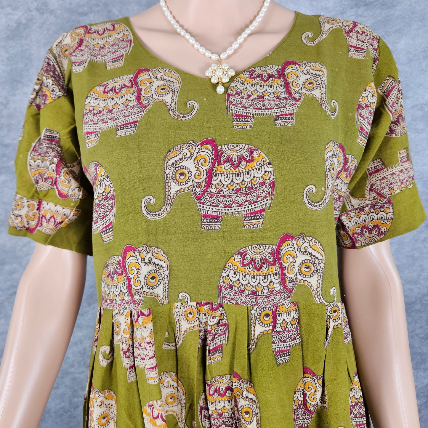 Mehendi Green Elephant Kalamkari Frock