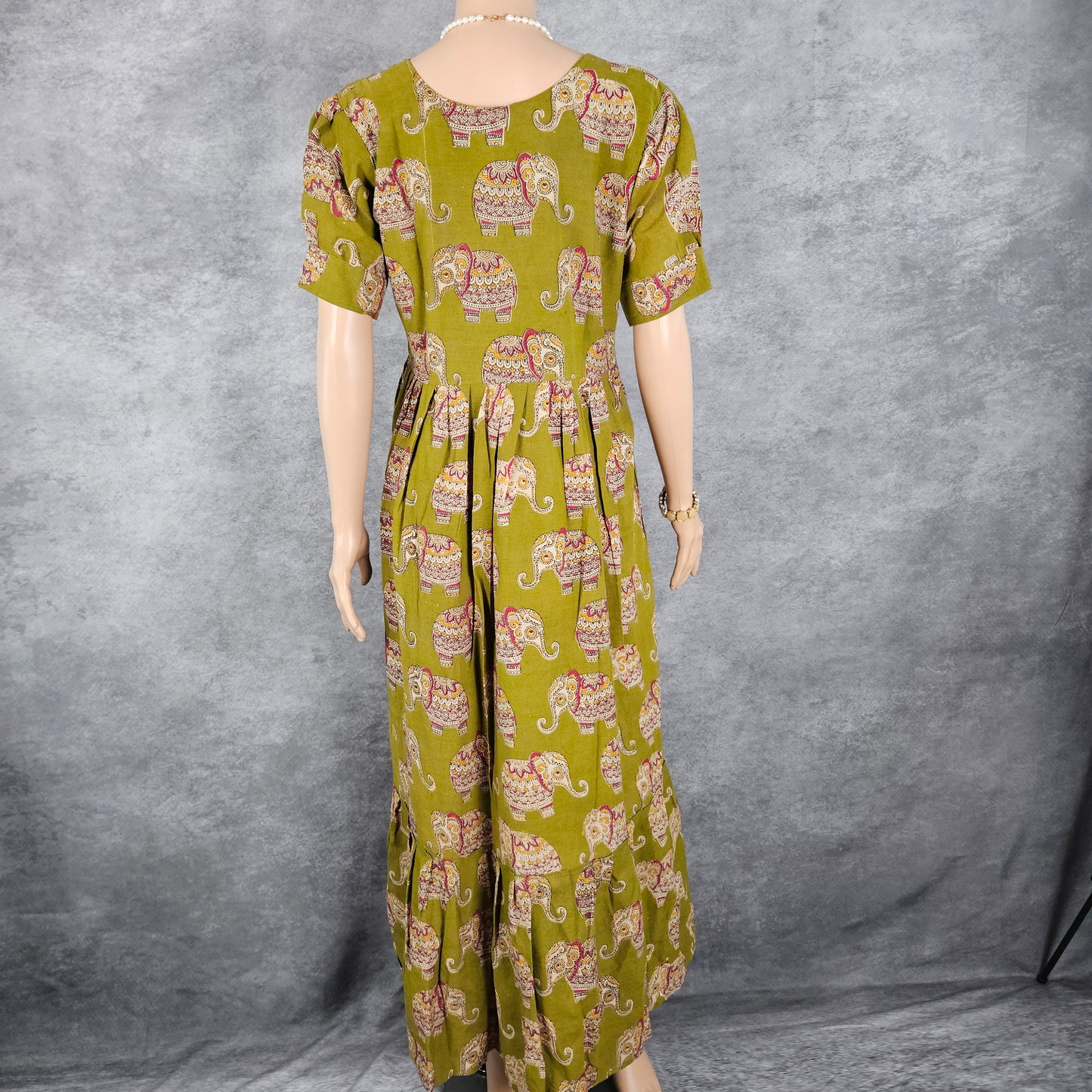 Mehendi Green Elephant Kalamkari Frock