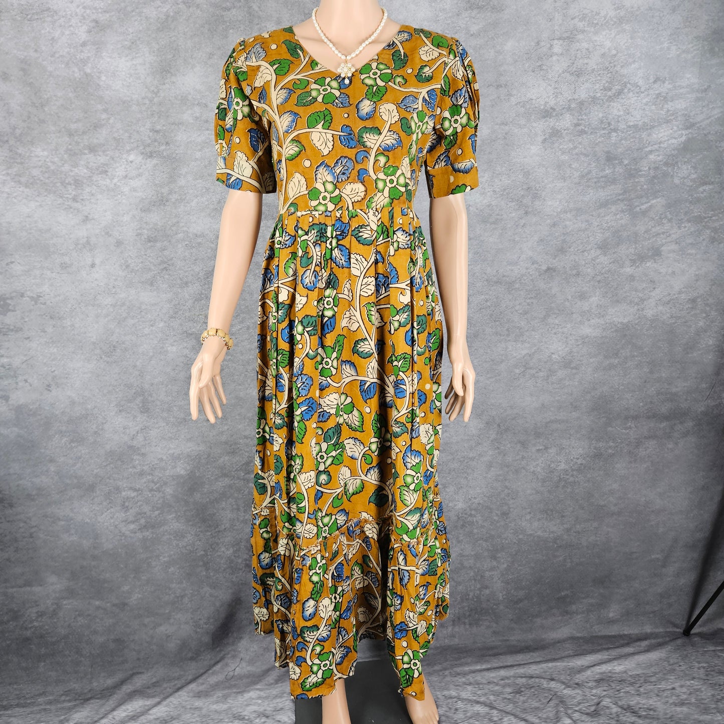 Brown Green Floral Kalamkari Frock