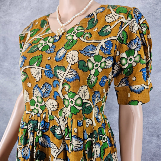 Brown Green Floral Kalamkari Frock