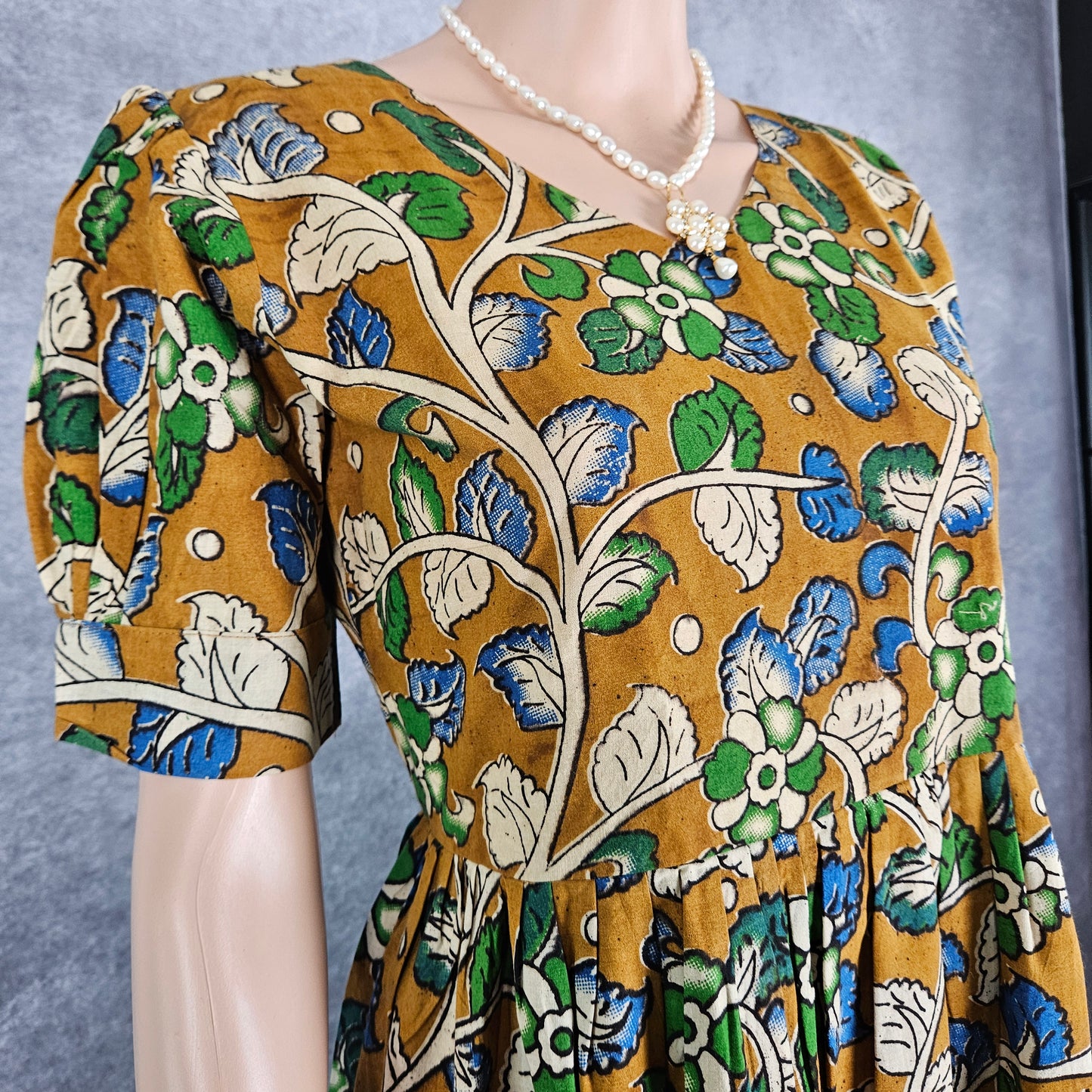 Brown Green Floral Kalamkari Frock
