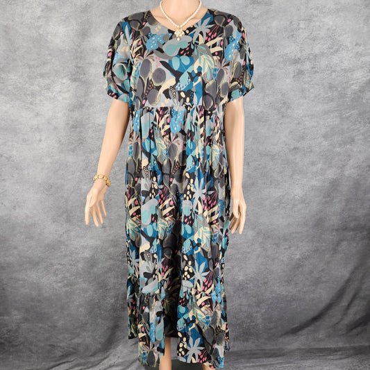 Black Blue Rayon Cotton Frock