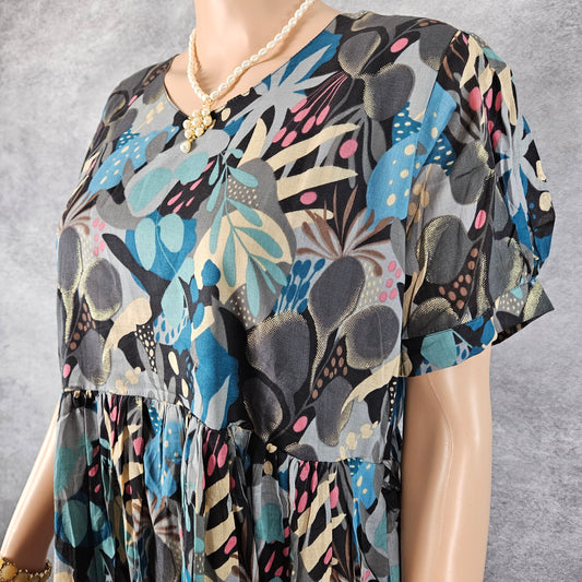 Black Blue Rayon Cotton Frock
