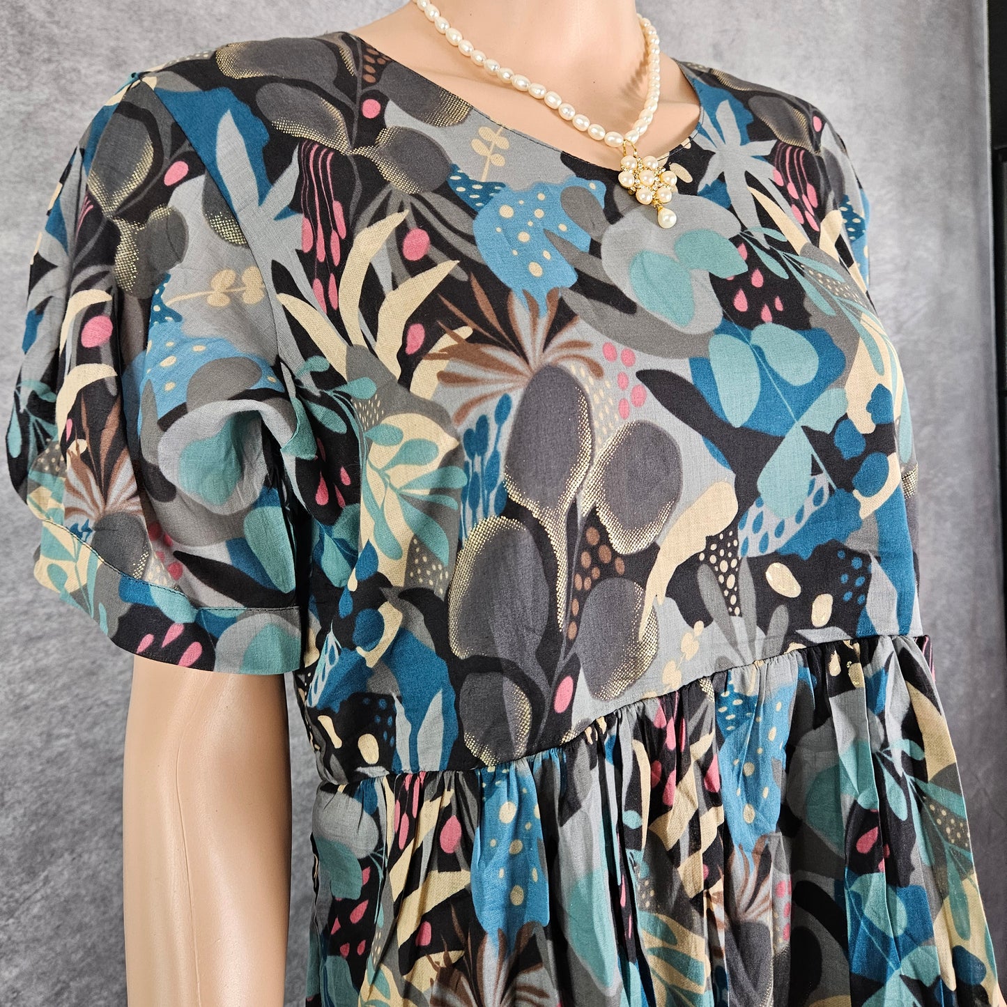 Black Blue Rayon Cotton Frock