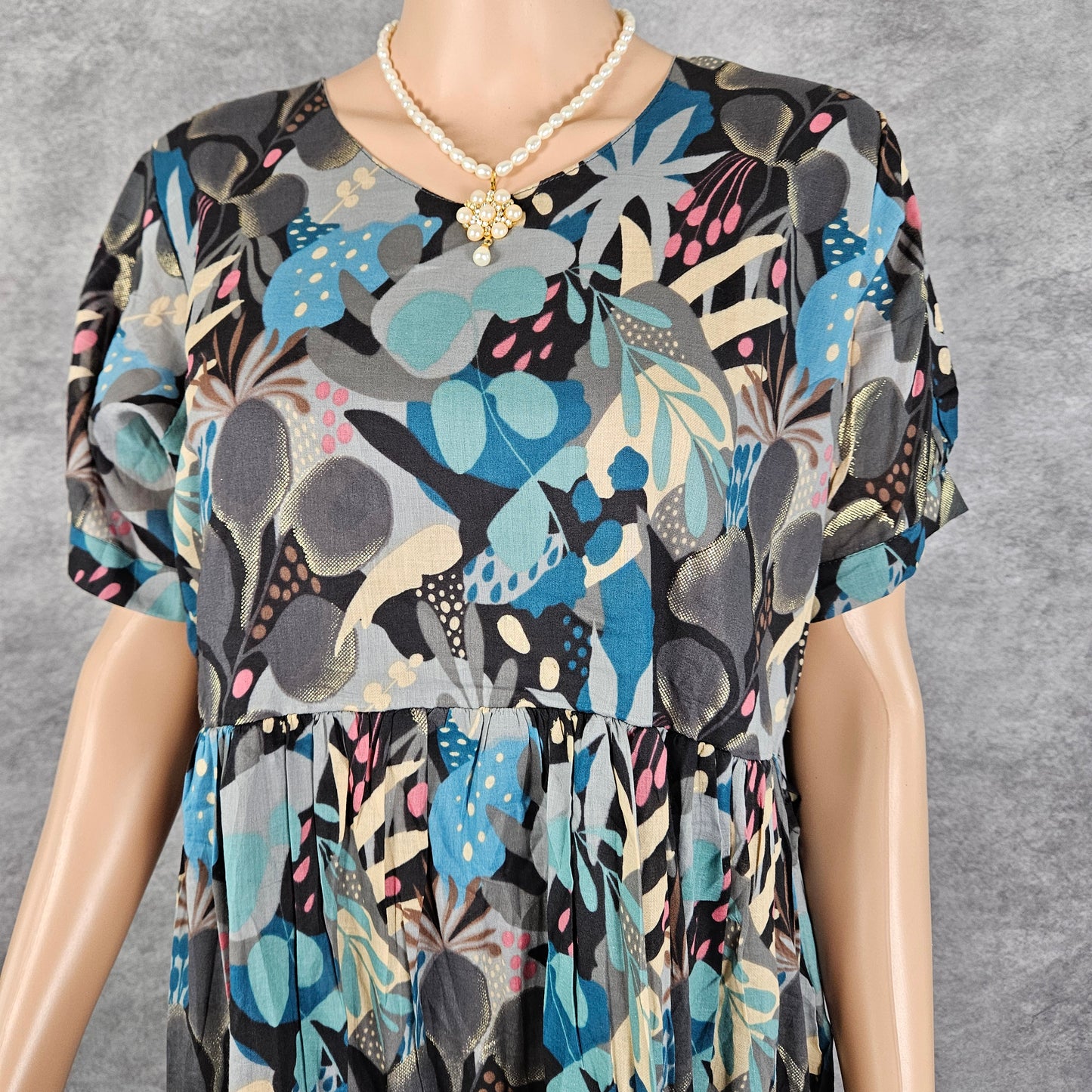Black Blue Rayon Cotton Frock