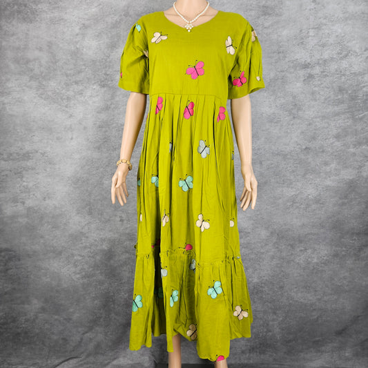 Parrot Green Butterfly Frock
