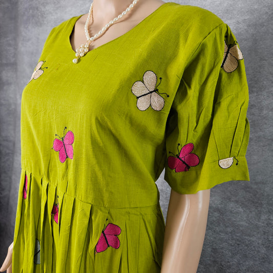 Parrot Green Butterfly Frock