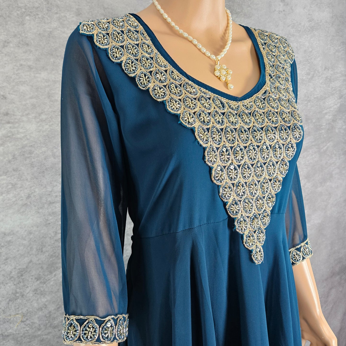 Krishna Blue Georgette Cutdana Frock