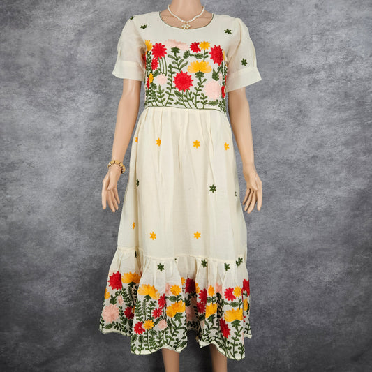 Bavarian Cream Kora Embroidery Frock