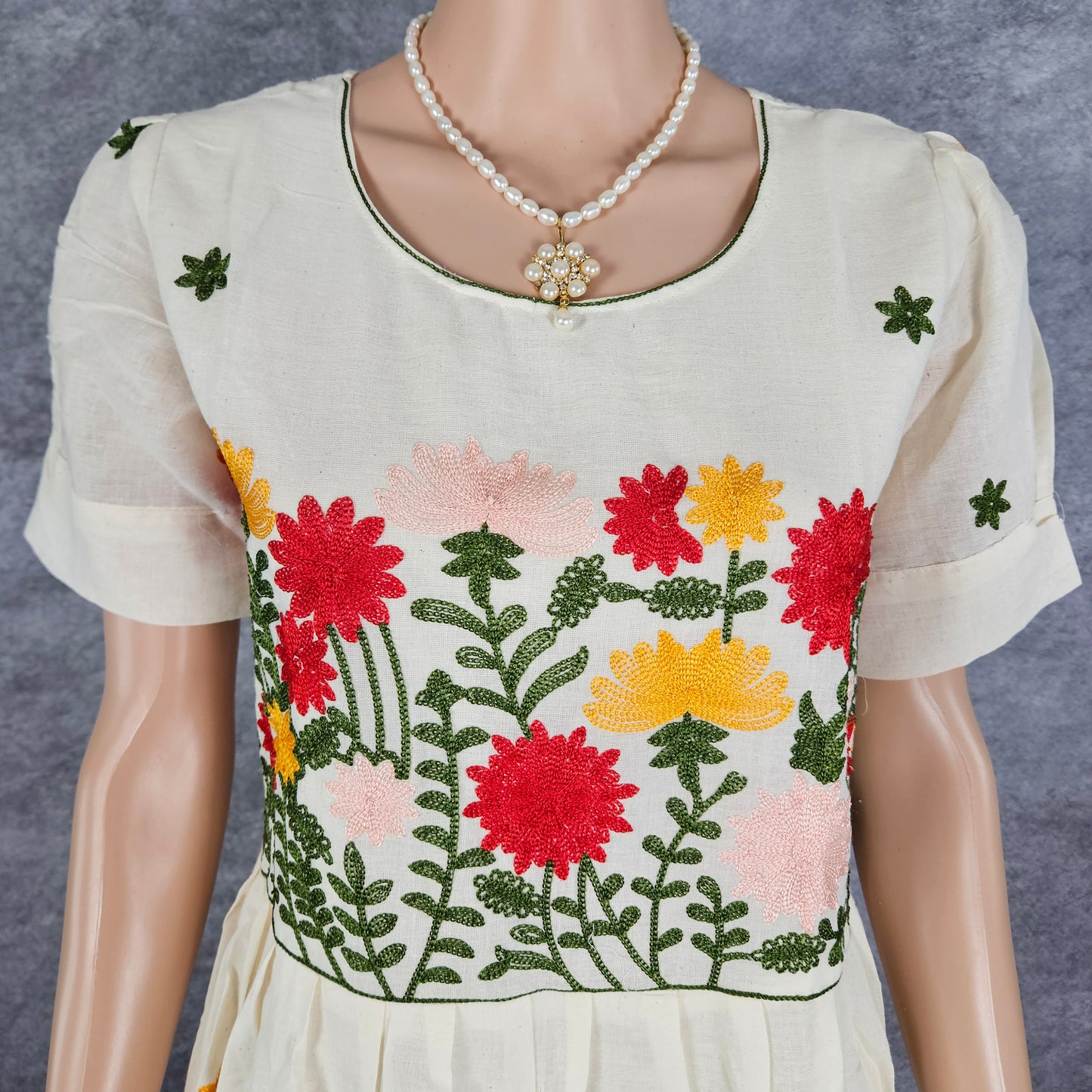 Bavarian Cream Kora Embroidery Frock
