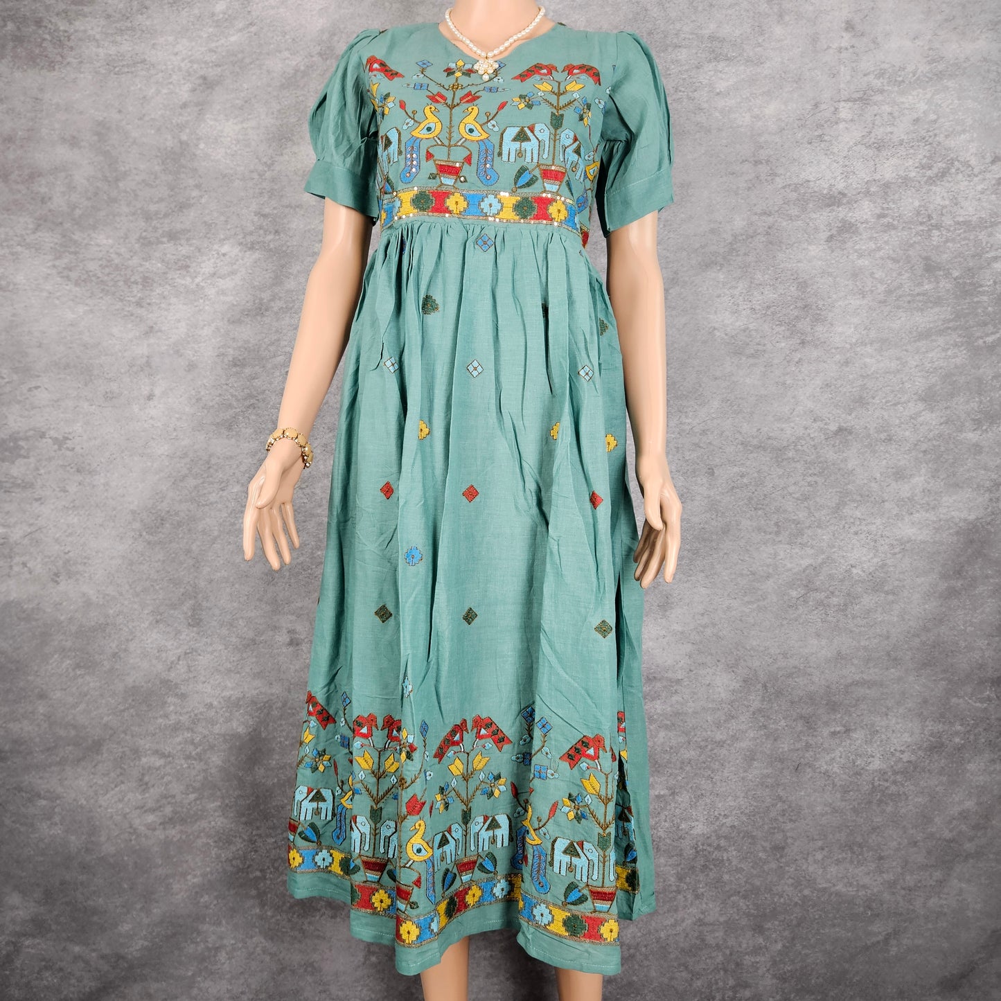 Sapphire Green Embroidery Kora Frock
