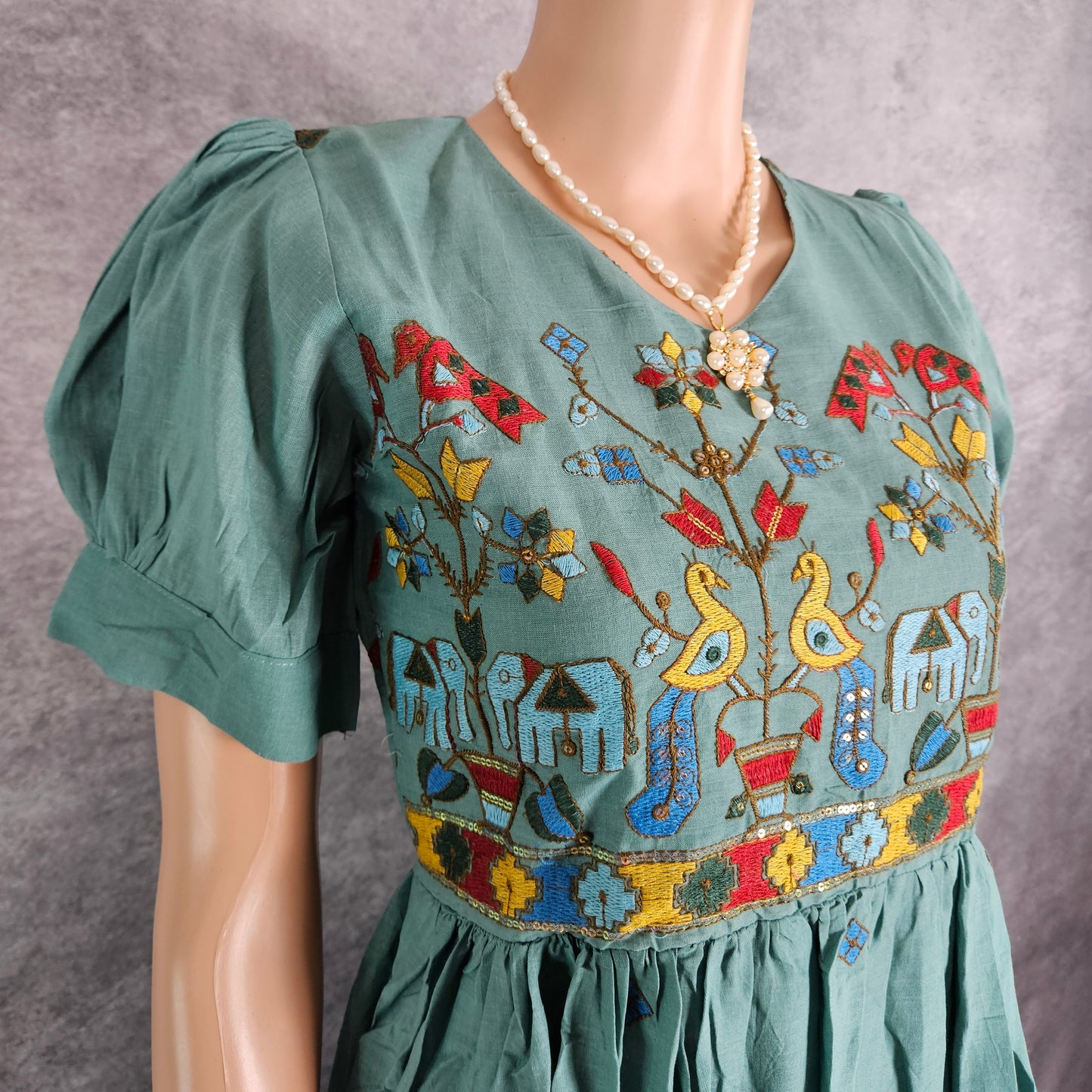 Sapphire Green Embroidery Kora Frock