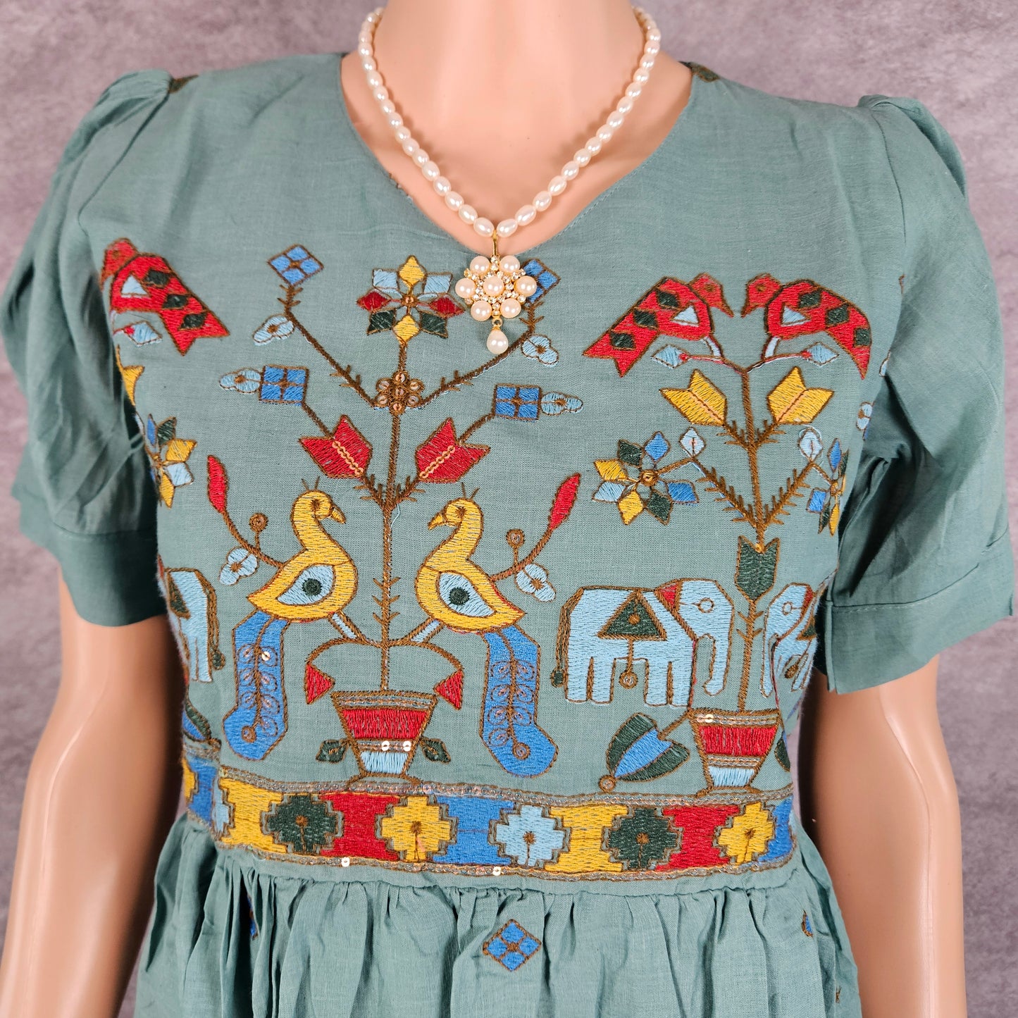 Sapphire Green Embroidery Kora Frock