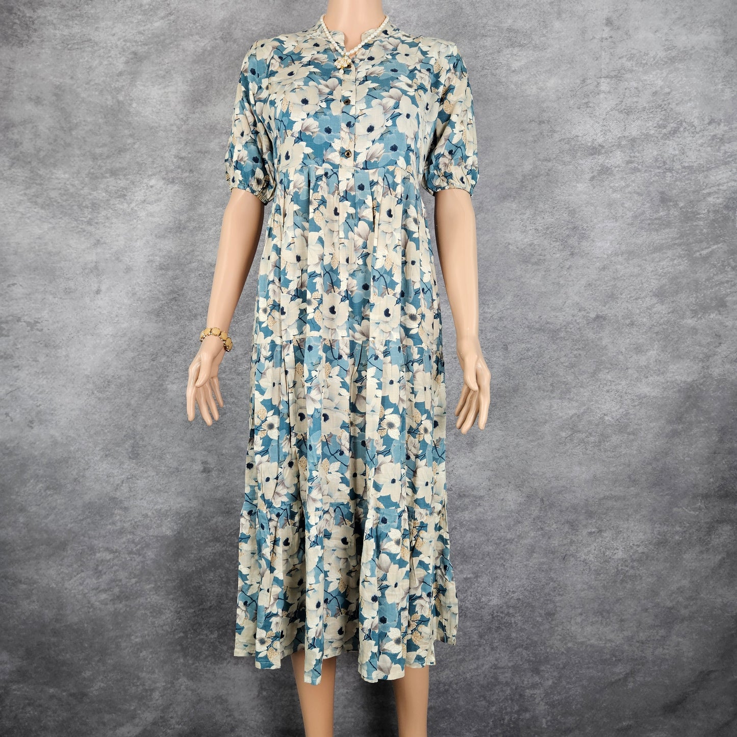 Bluish Grey Floral Frock