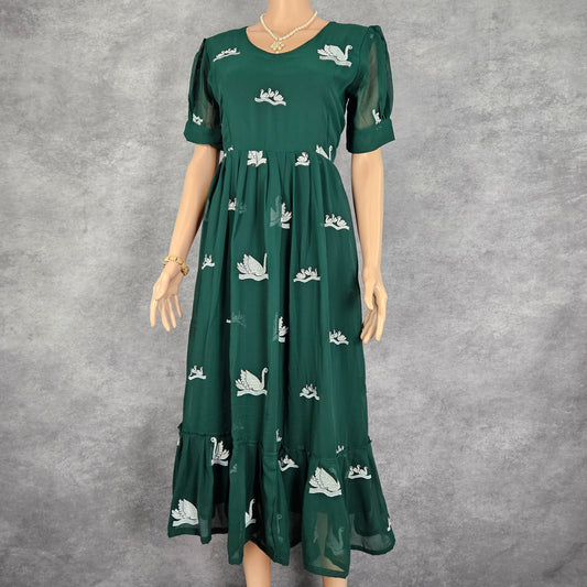 Bottle Green Swan Georgette Frock