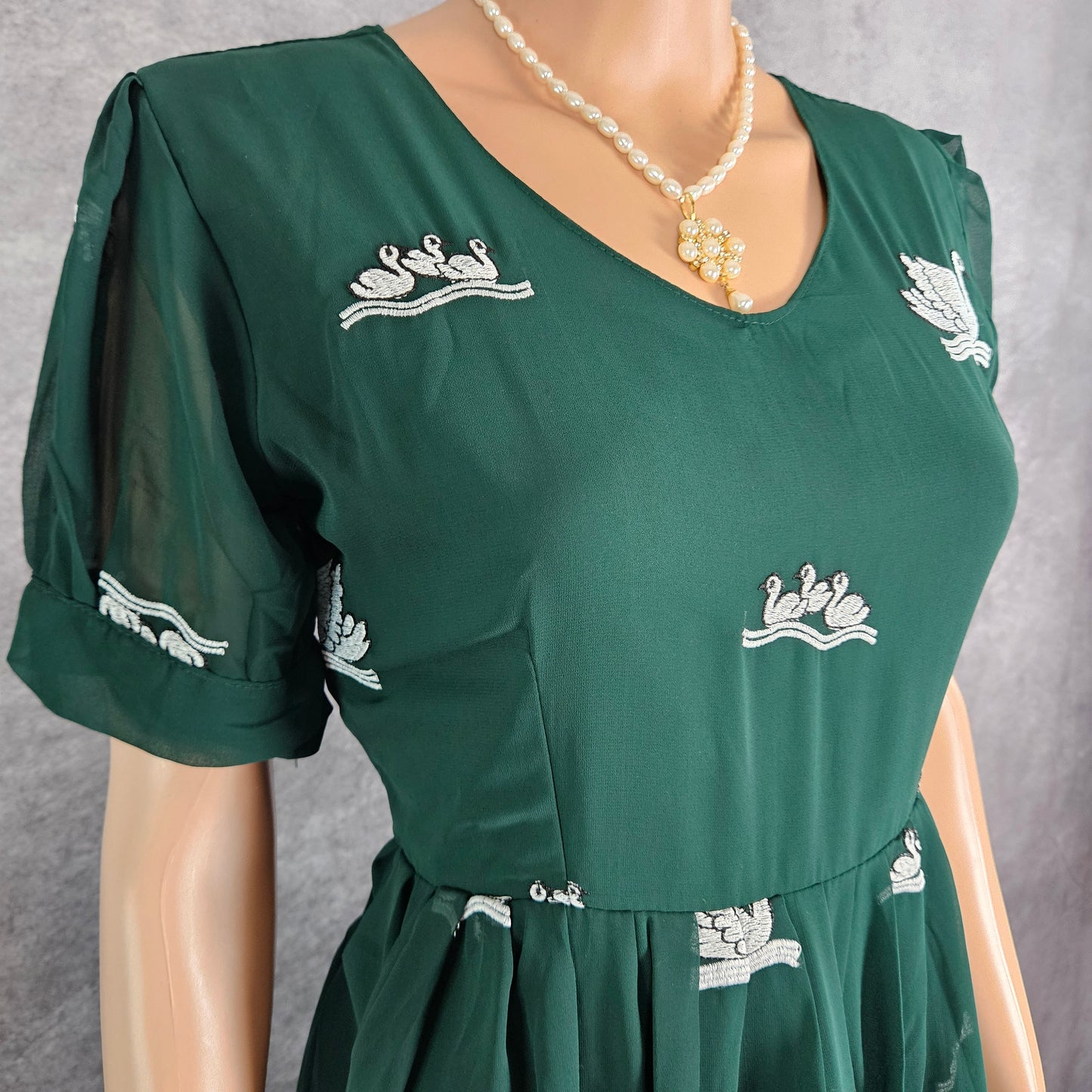 Bottle Green Swan Georgette Frock